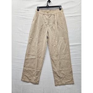 Bamans Womens Wide Leg Pleated Trousers Khaki Tan High Waist Dress Pants Size 12